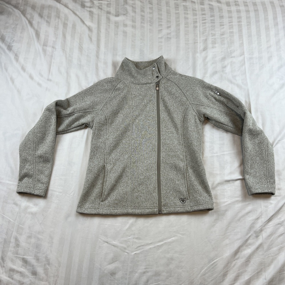 Ariat Regency Fleece Asymmetrical Full-Zip Jacket Tan With Green Lining Women M